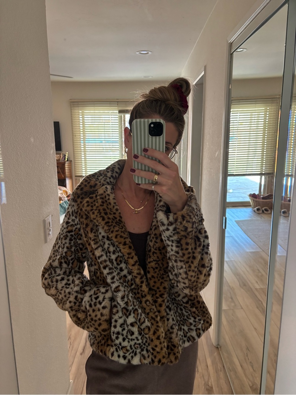 Behnaz Sarafpour Leopard-Print Faux Fur Jacket in Brown and Cream